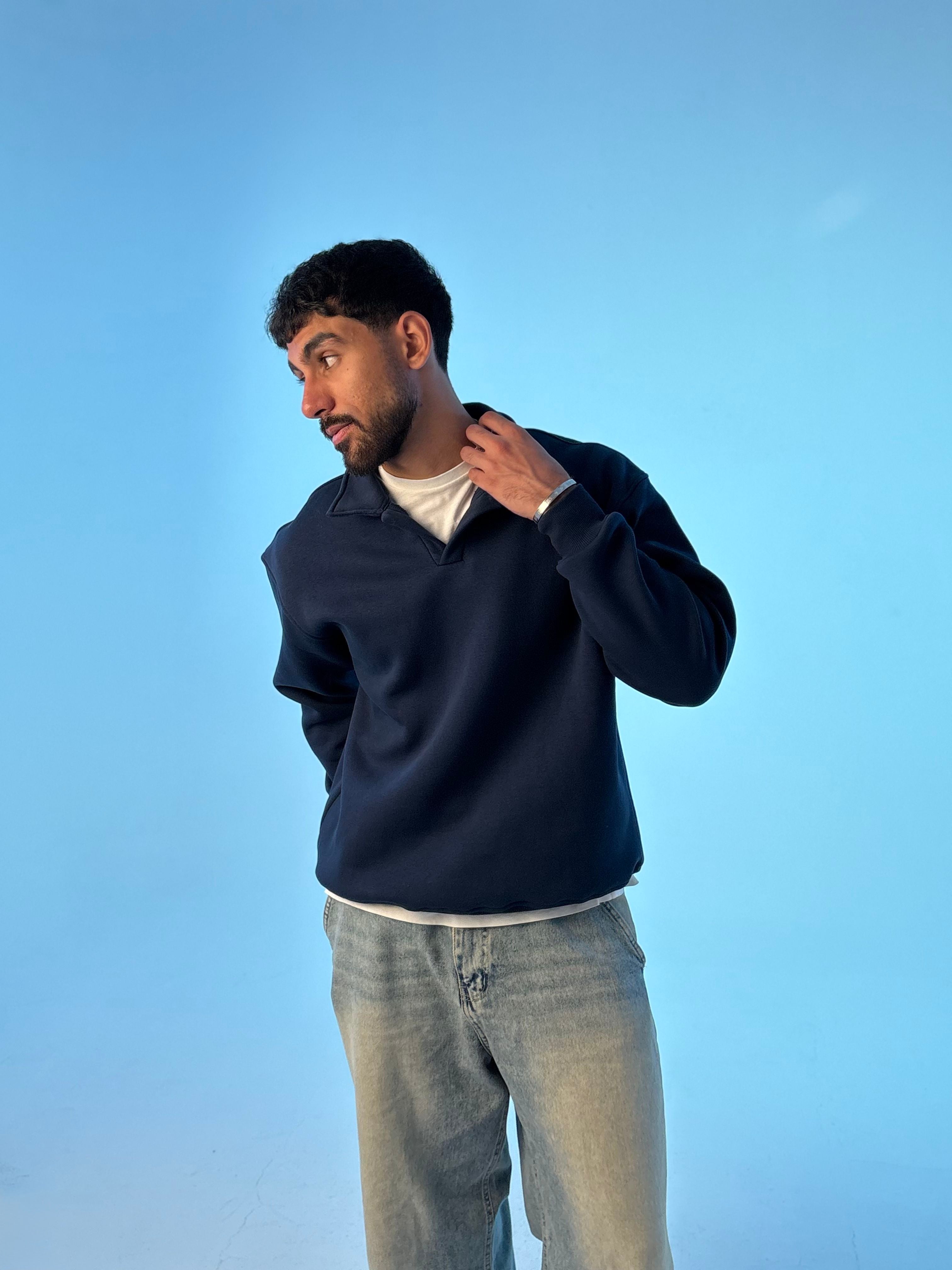 Essential Premium Crewneck Polo - Navy